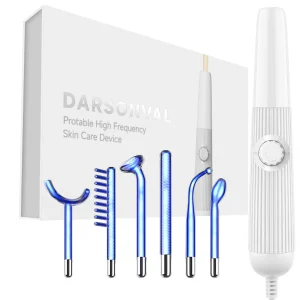 DARSONVAL Blue 6 in 1High Frequency Facial Machine For Hair Face Anti Aging Therapy Acne Tool Fusion Neon+Argon Wands Skin care