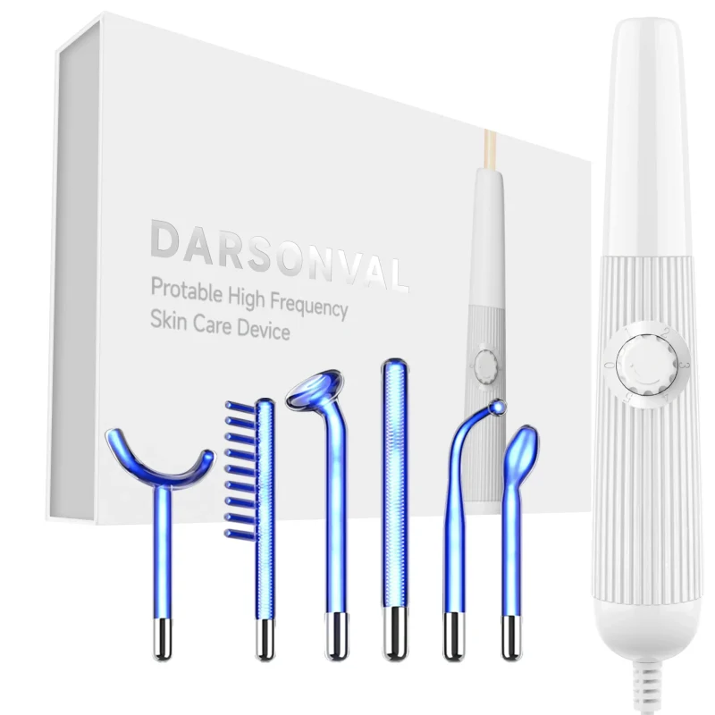 DARSONVAL Blue 6 in 1High Frequency Facial Machine For Hair Face Anti Aging Therapy Acne Tool Fusion Neon+Argon Wands Skin care