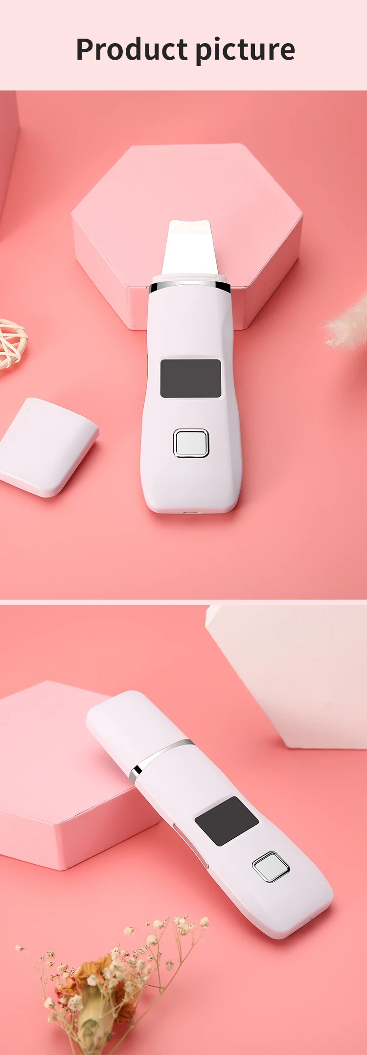 Ultrasonic facial scrubber with LED light therapy