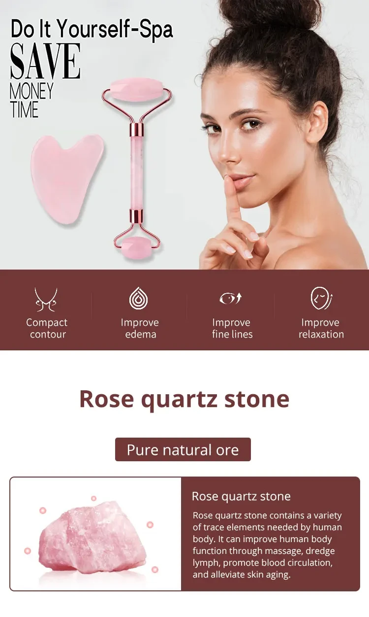 natural rose quartz jade roller for facial massage 1